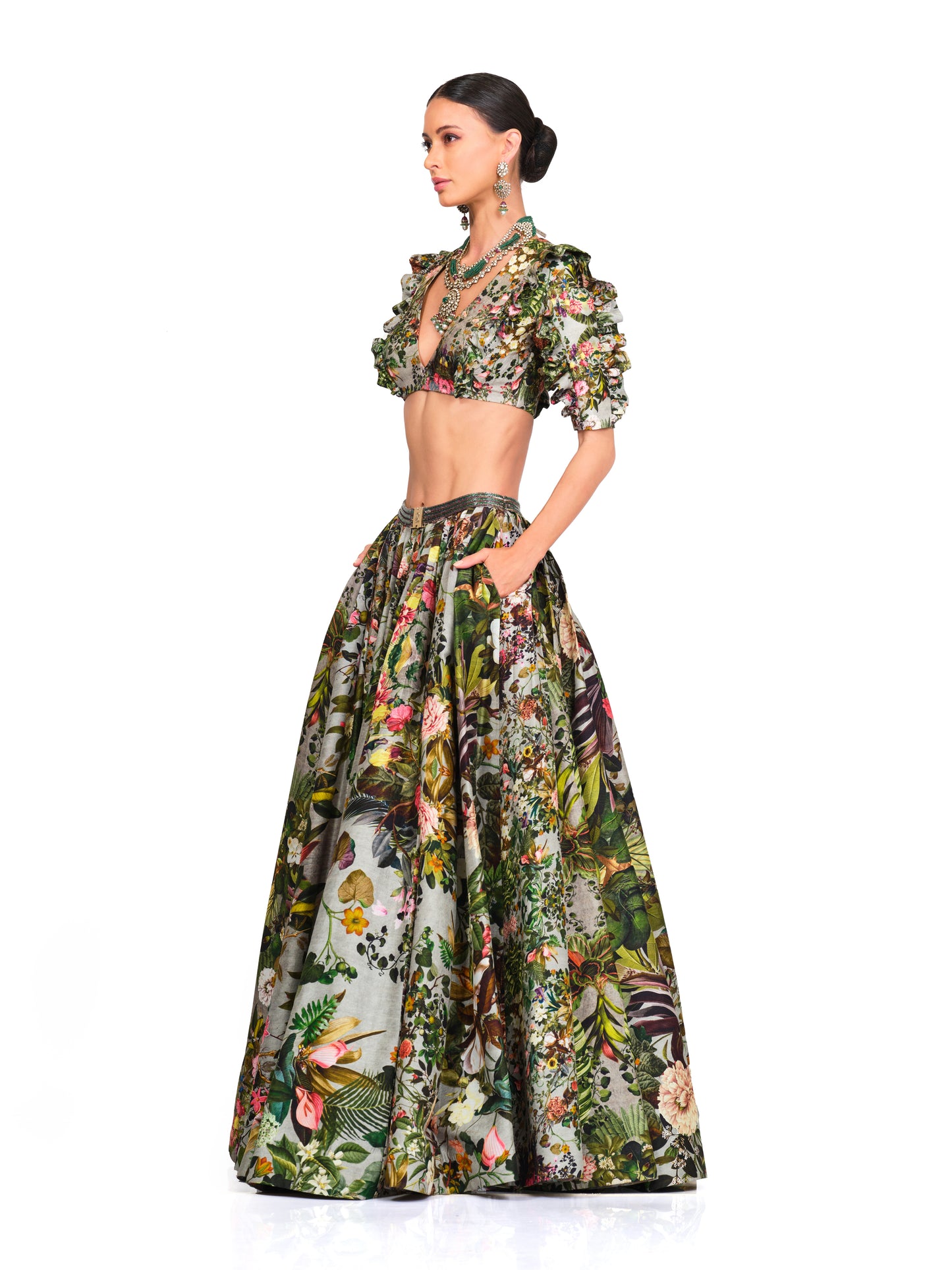 Printed Ruffle Blouse & Lehenga