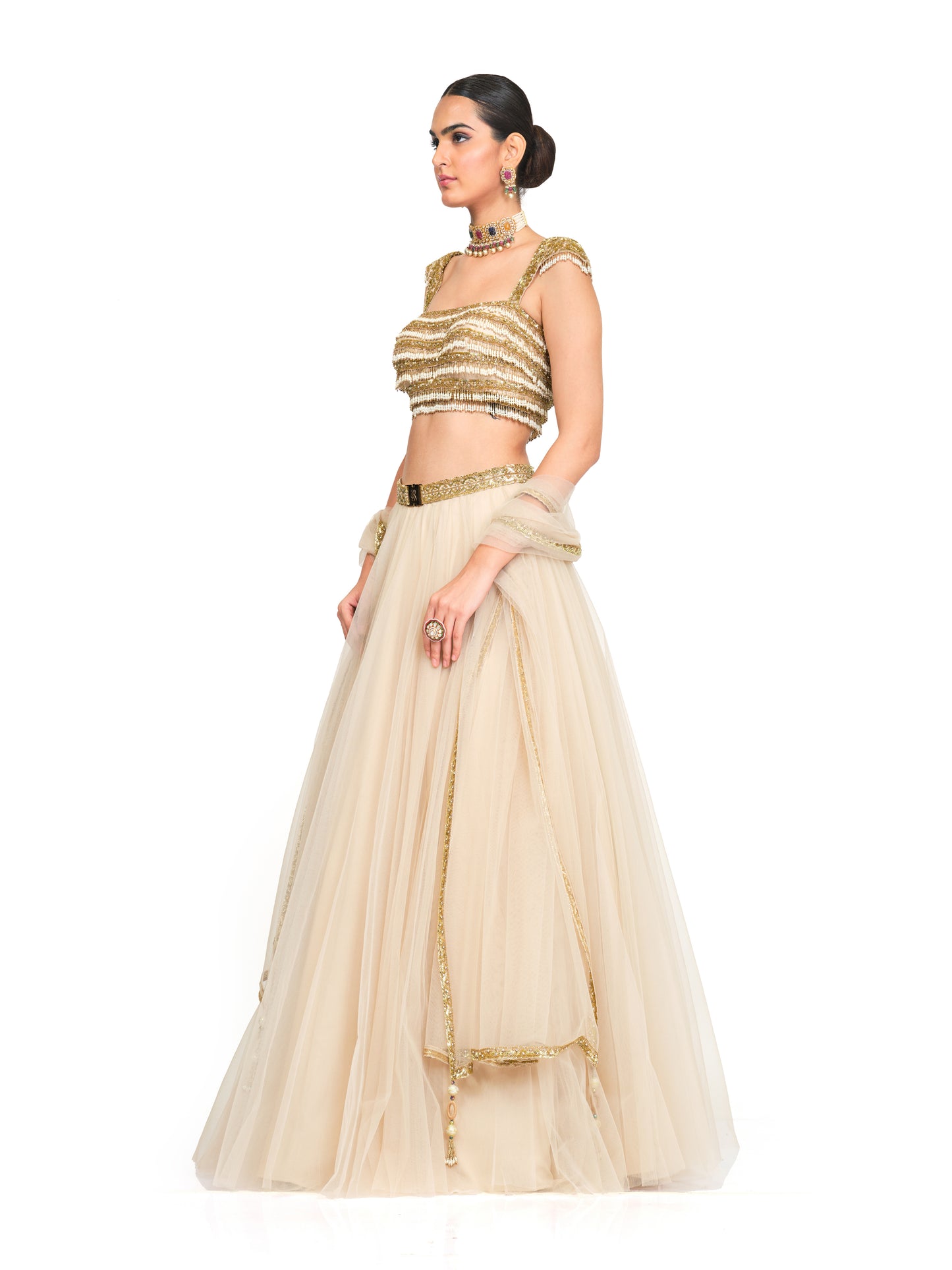 Tulle Lehenga with Tassel Strapped Bloused