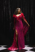 Wildberry Feather  cape gown