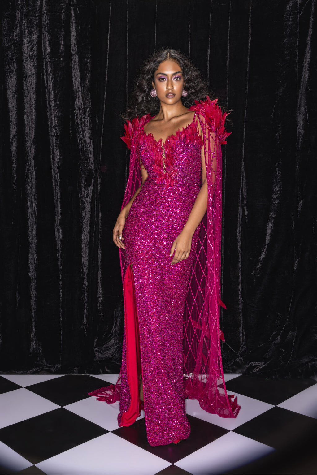 Wildberry Feather  cape gown