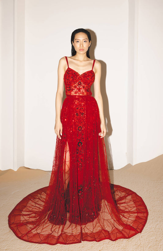 Red beaded gown