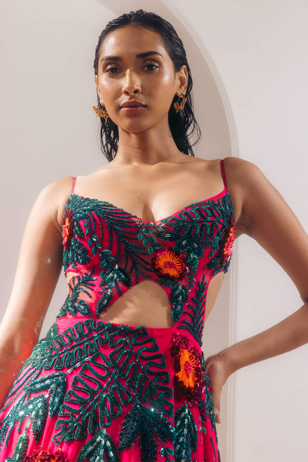 Fuschia Tropical Print Gown