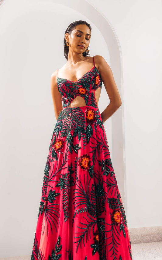 Fuschia Tropical Print Gown