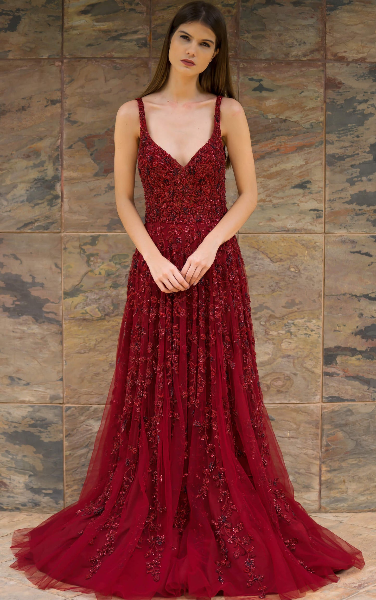 Cherry Red Beaded Gown