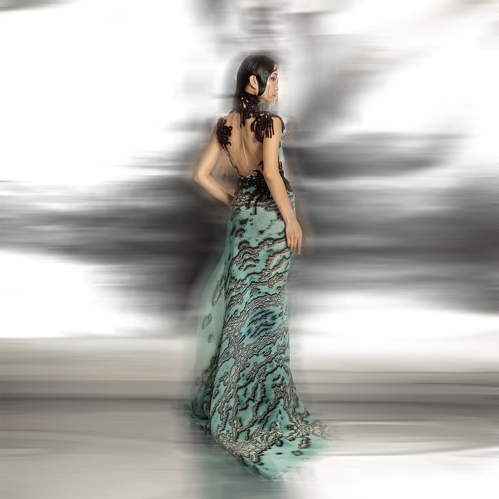 Reef Printed Textured Asymmetrical Draped Dress