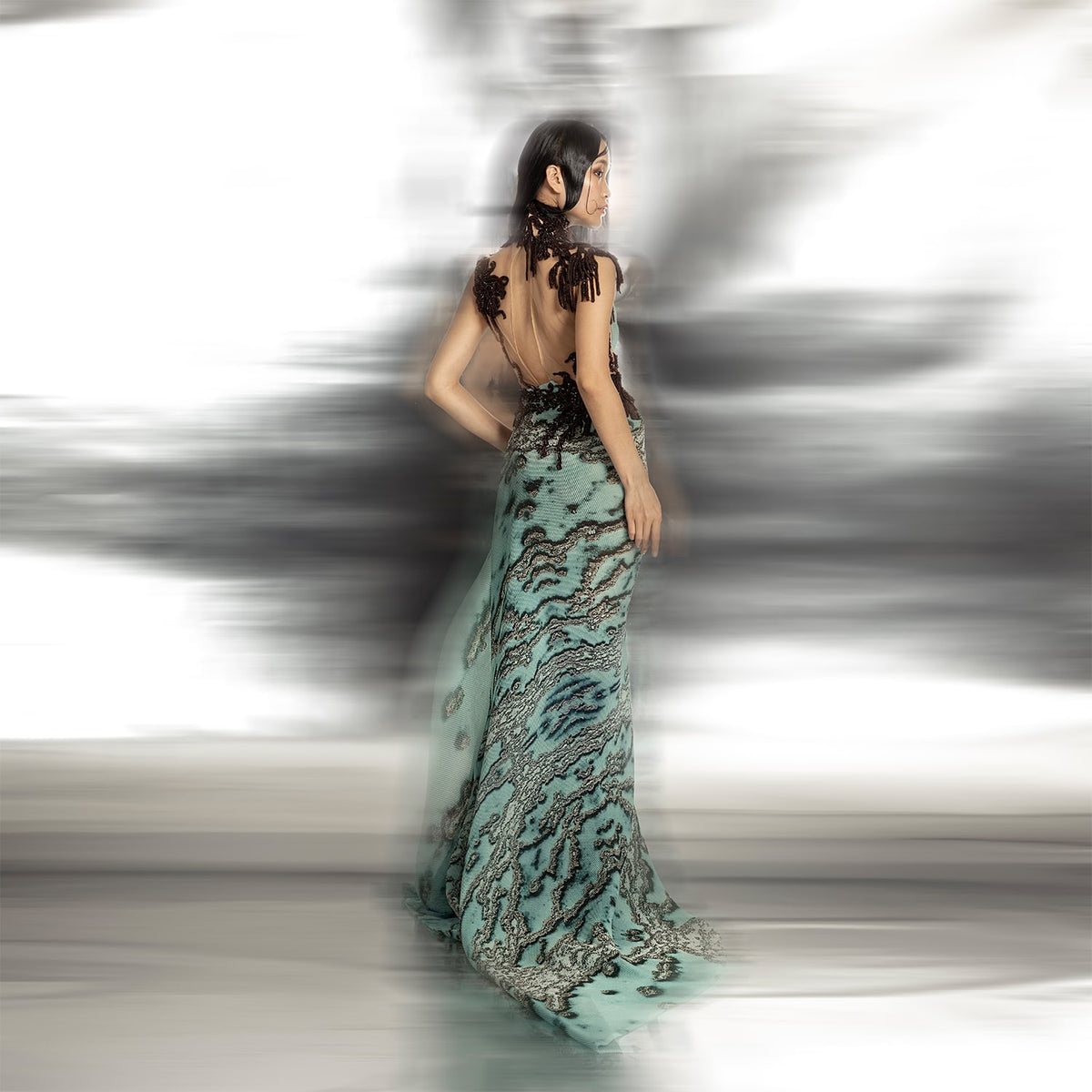 Reef Printed Textured Asymmetrical Draped Dress