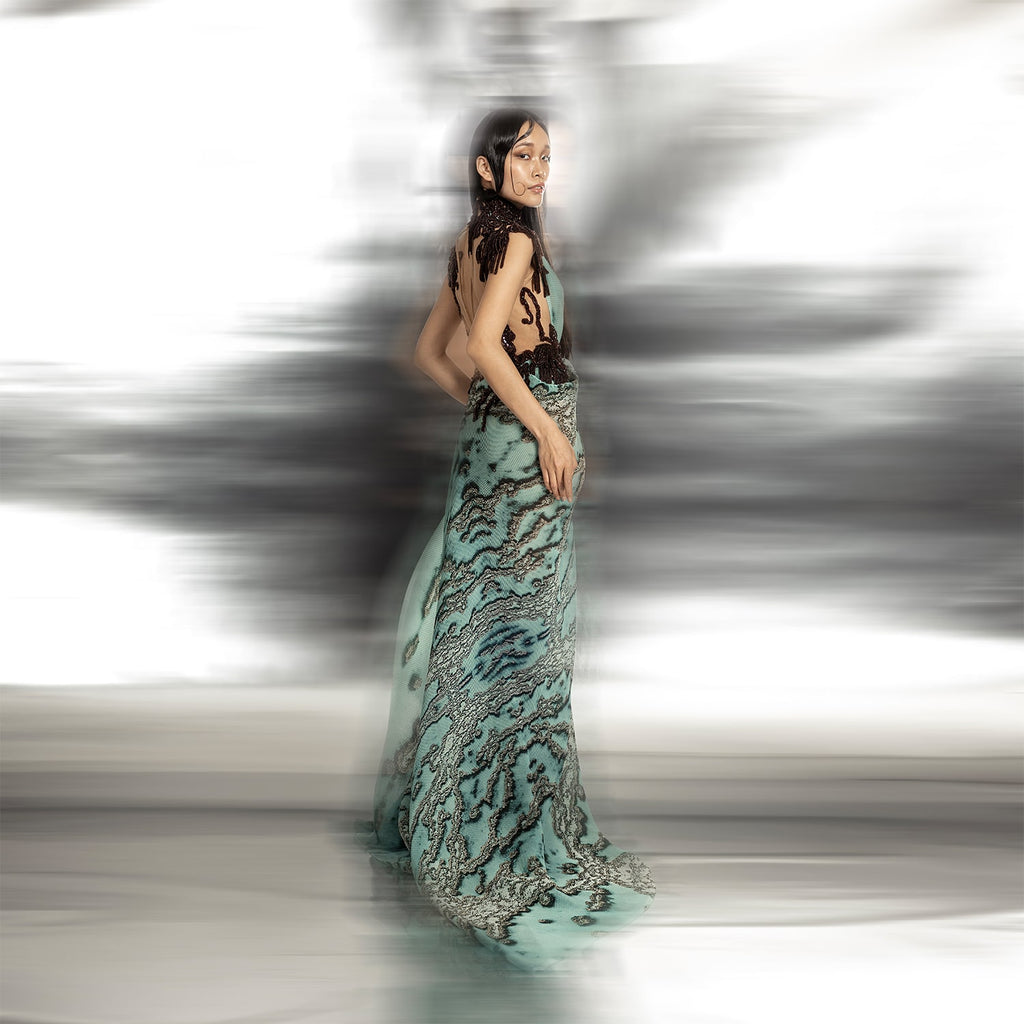 Reef Printed Textured Asymmetrical Draped Dress