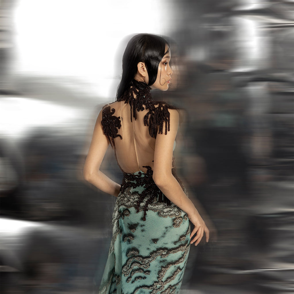 Reef Printed Textured Asymmetrical Draped Dress