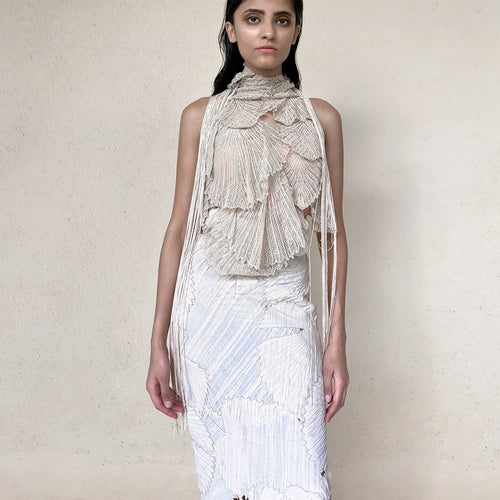 3D Embellished Halter Top And Patchwork Skirt