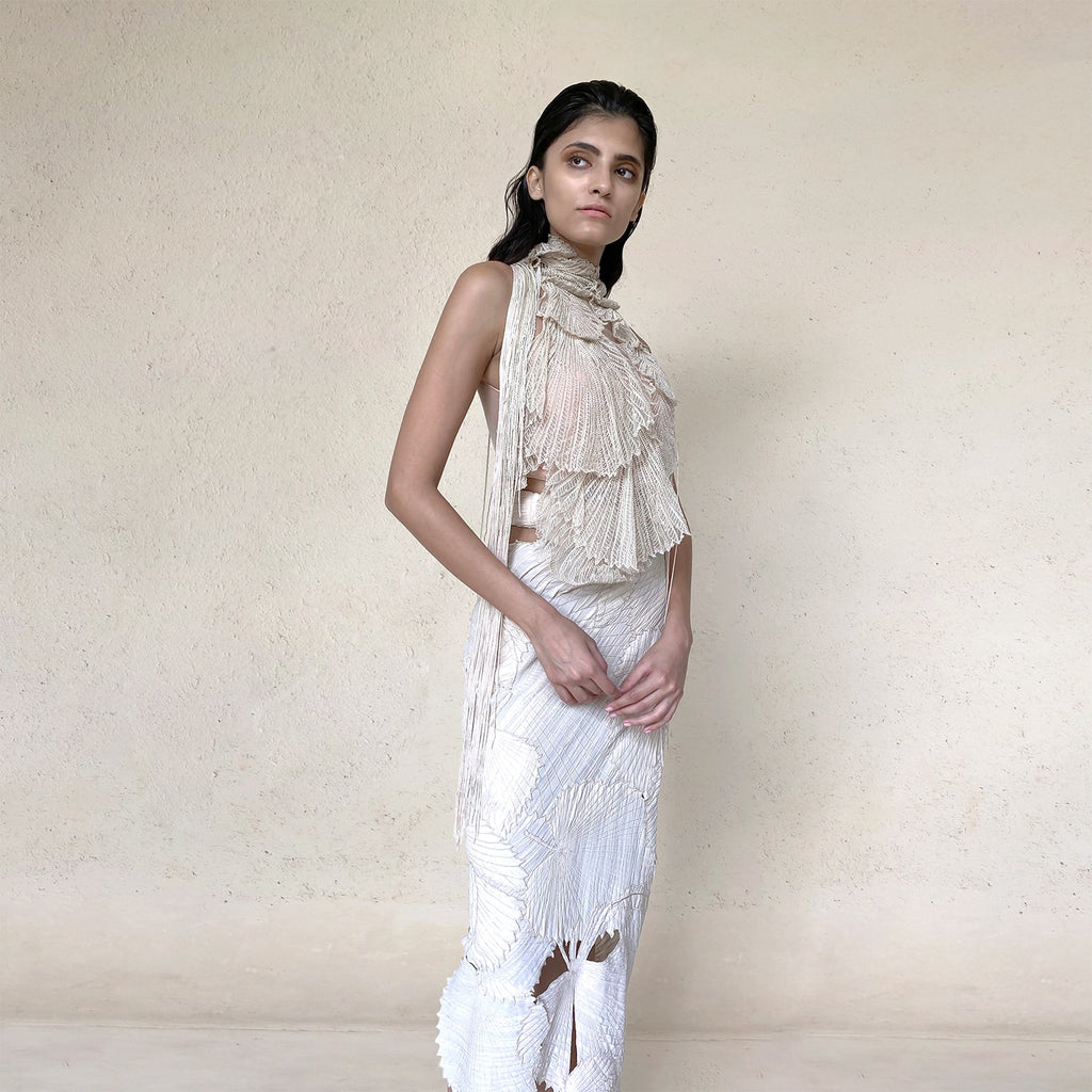 3D Embellished Halter Top And Patchwork Skirt