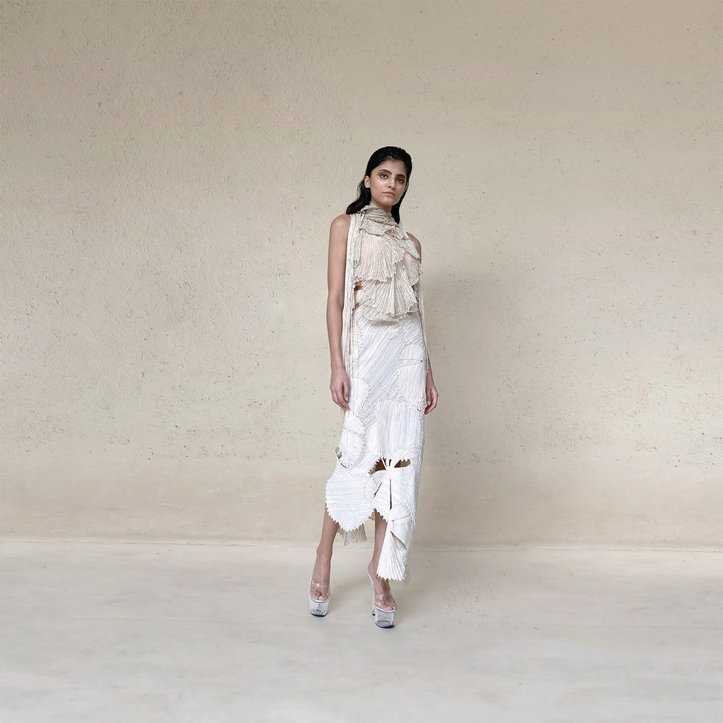 3D Embellished Halter Top And Patchwork Skirt