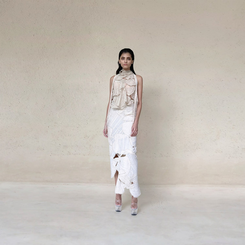 3D Embellished Halter Top And Patchwork Skirt