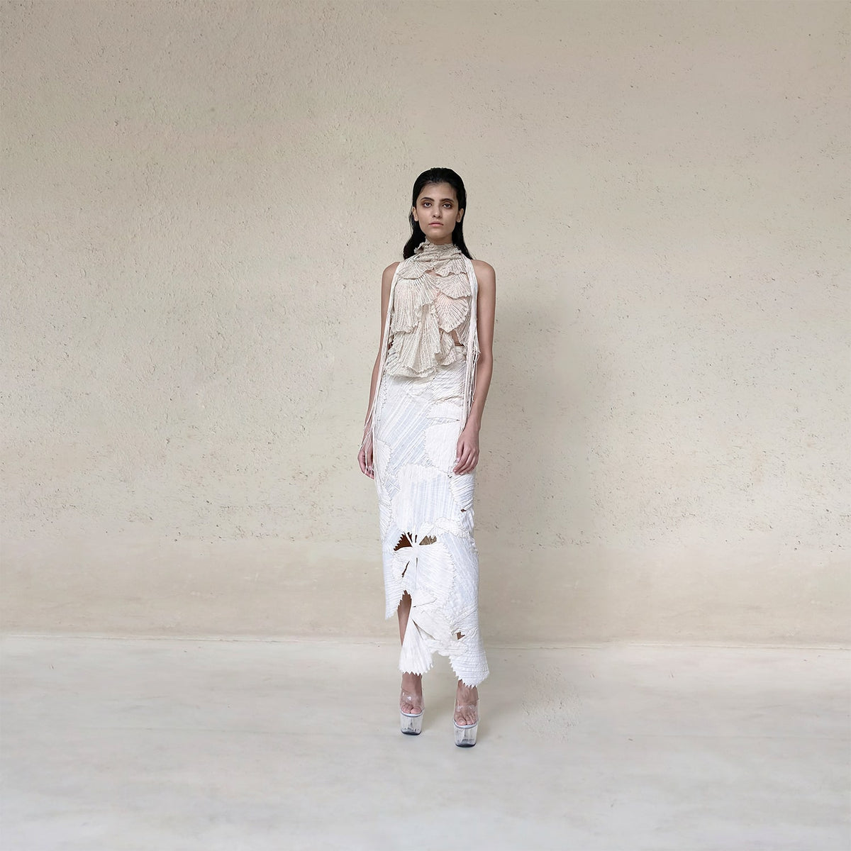 3D Embellished Halter Top And Patchwork Skirt