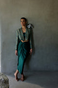 Emerald Cropped Blazer With Skirt