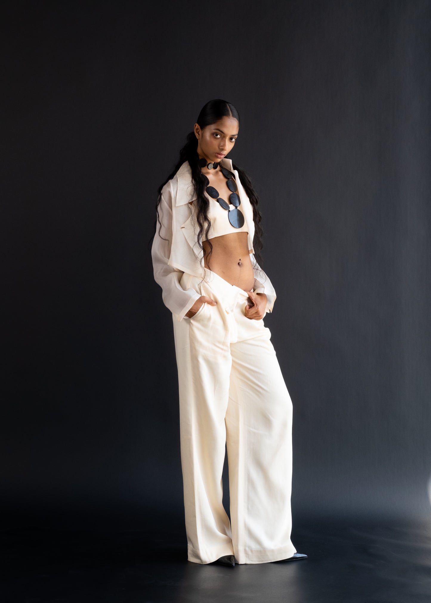 Butter Cream Organza Shirt & Pants