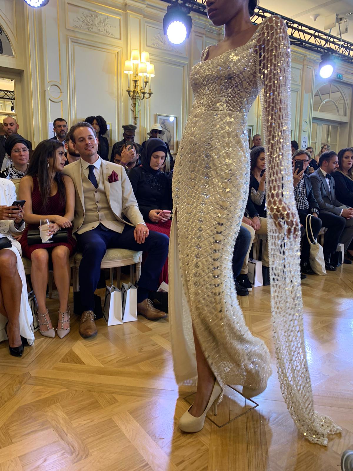 Beaded Ivory Cape Sleeve Gown