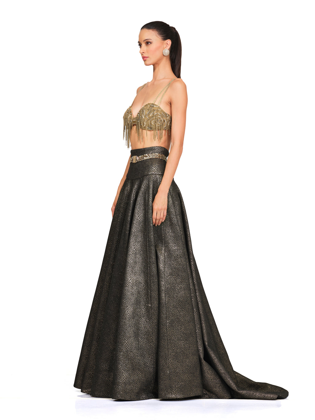 Embroidered Bustier with High Waisted Skirt