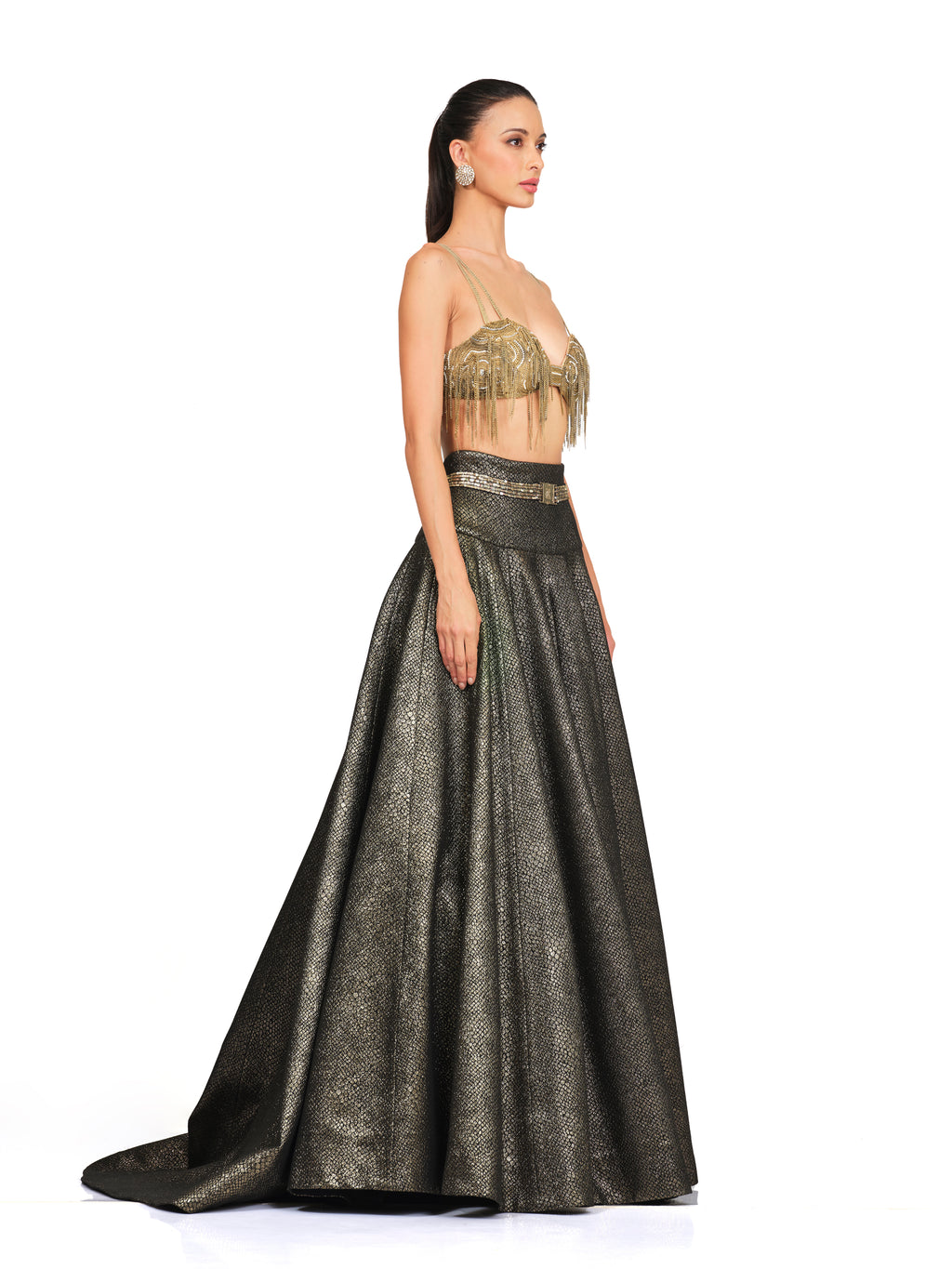 Embroidered Bustier with High Waisted Skirt