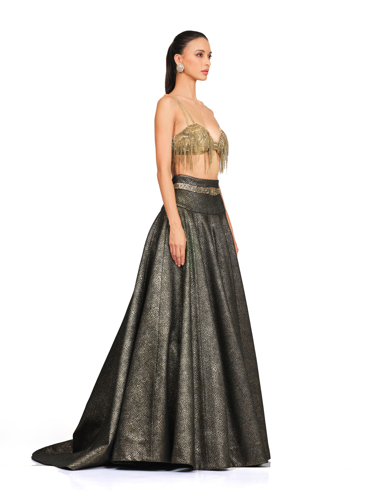 Embroidered Bustier with High Waisted Skirt