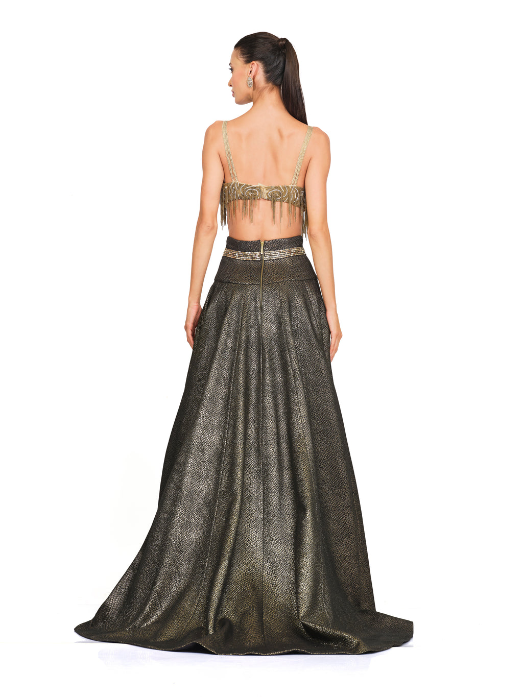 Embroidered Bustier with High Waisted Skirt