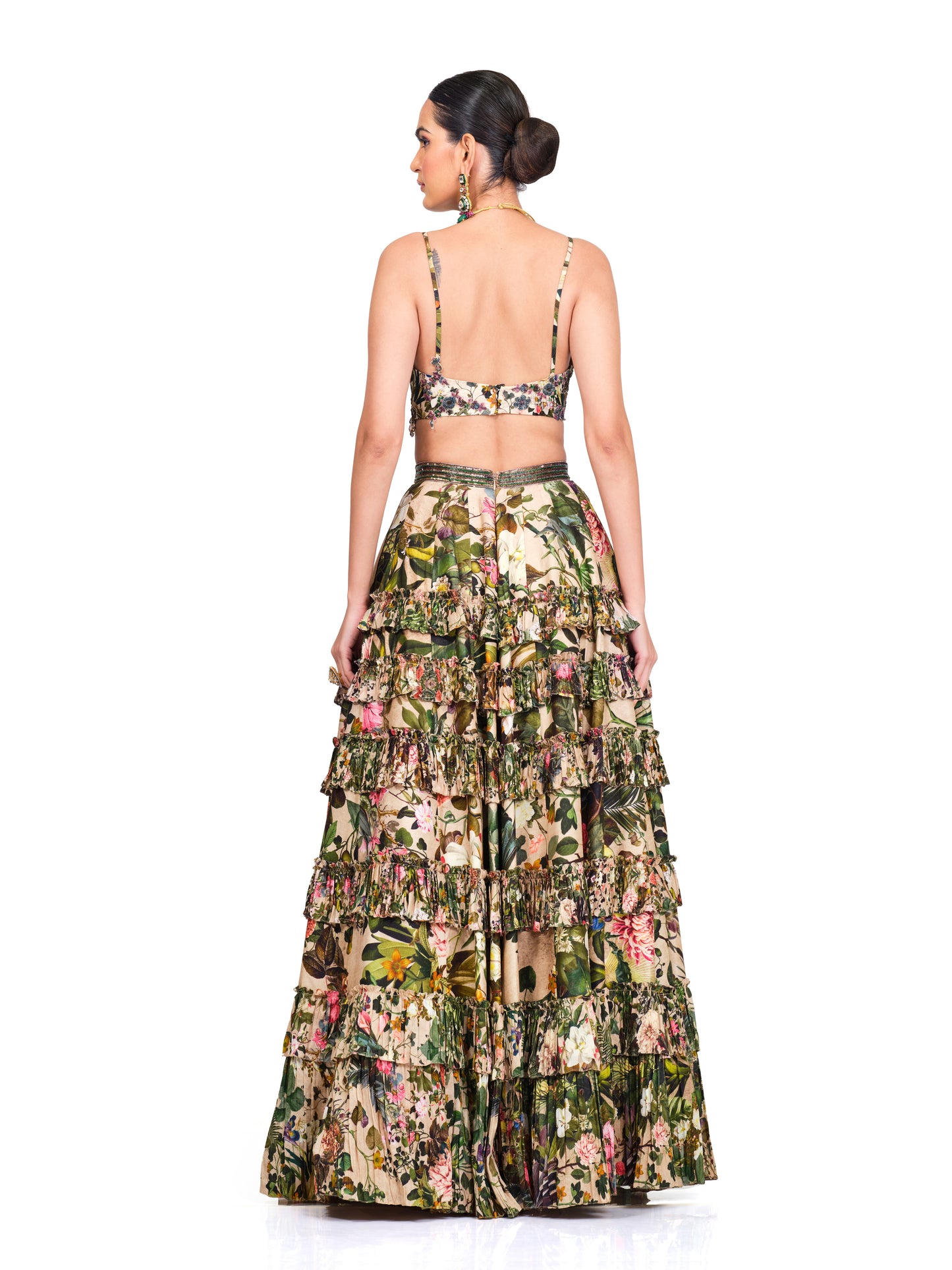 Printed Embroidered Bustier with Printed Lehenga