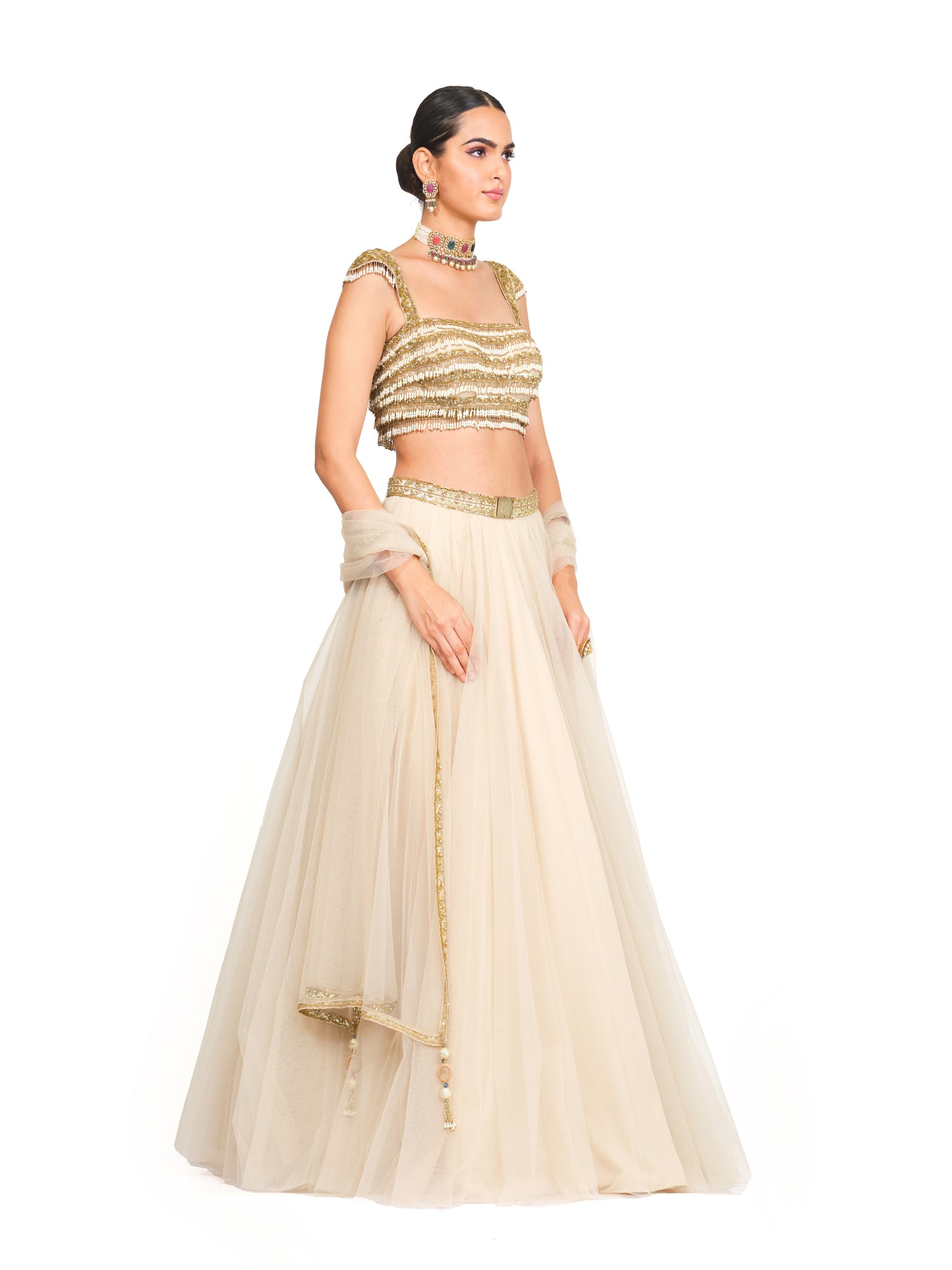 Tulle Lehenga with Tassel Strapped Bloused